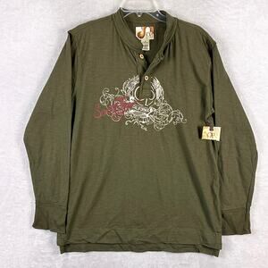 VTG Ocean Pacific Henley Shirt Mens L Green Preppy Y2K Skate Surf Streetwear